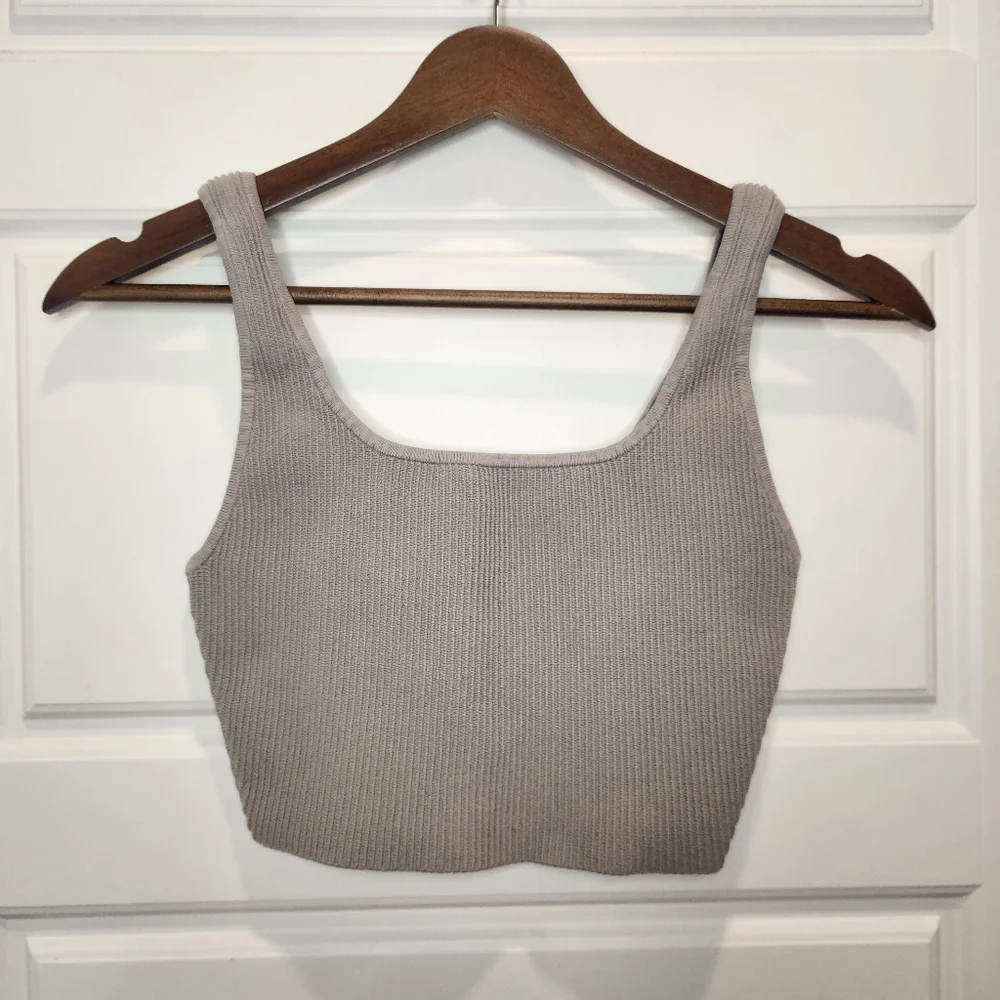 Sz S Babaton Sculpt Knit Squareneck Cropped Tank Top - Light Grey Opal Grey - Picture 4 of 7